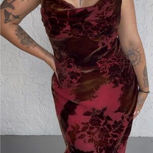 Red Sleeveless Cowl Neck Bodycon Midi Dress